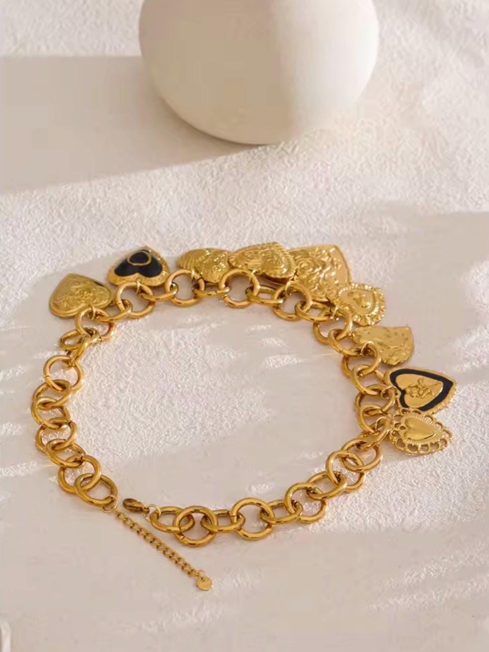 Gold Heart Charm Statement Necklace | Chunky Vintage Chain, Romantic Pendant