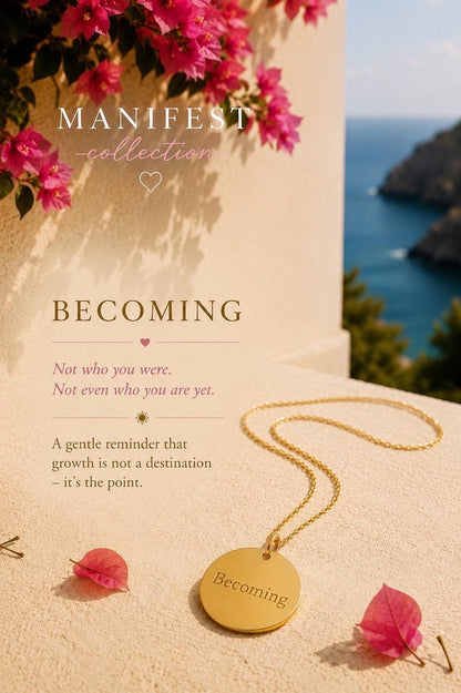 Engraved Gold Disc Necklace – Minimalist Inspirational Pendant, Self Growth Jewelry