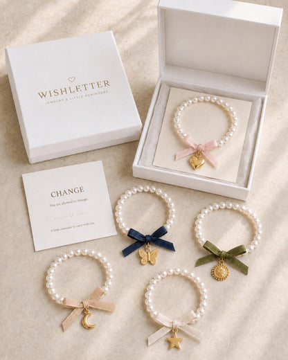 Pearl Charm Bracelet, Gold Tone, Bow Accent, Heart, Butterfly, Moon, Sun, Star Charms