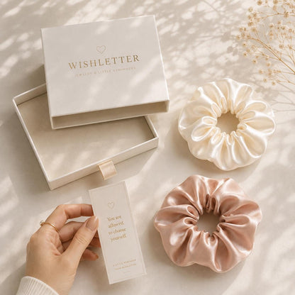 Satin Scrunchie Set, Blush Ivory Hair Ties, Elegant Hair Accessories