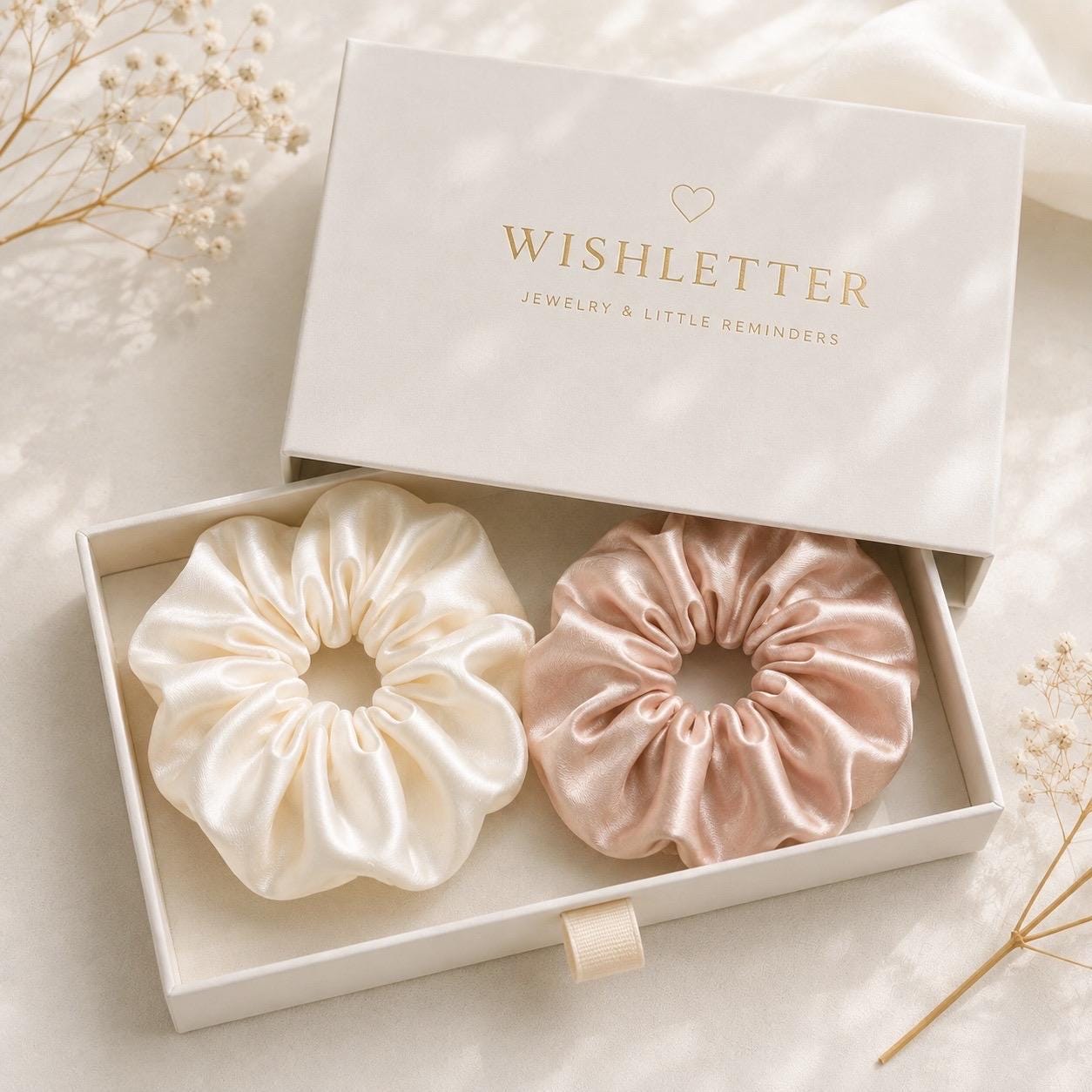Satin Scrunchie Set, Blush Ivory Hair Ties, Elegant Hair Accessories