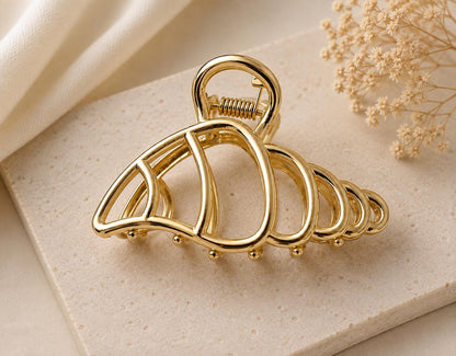Large Gold Wire Cage Claw Clip, Minimalist Hair Accessory for Thick Hair