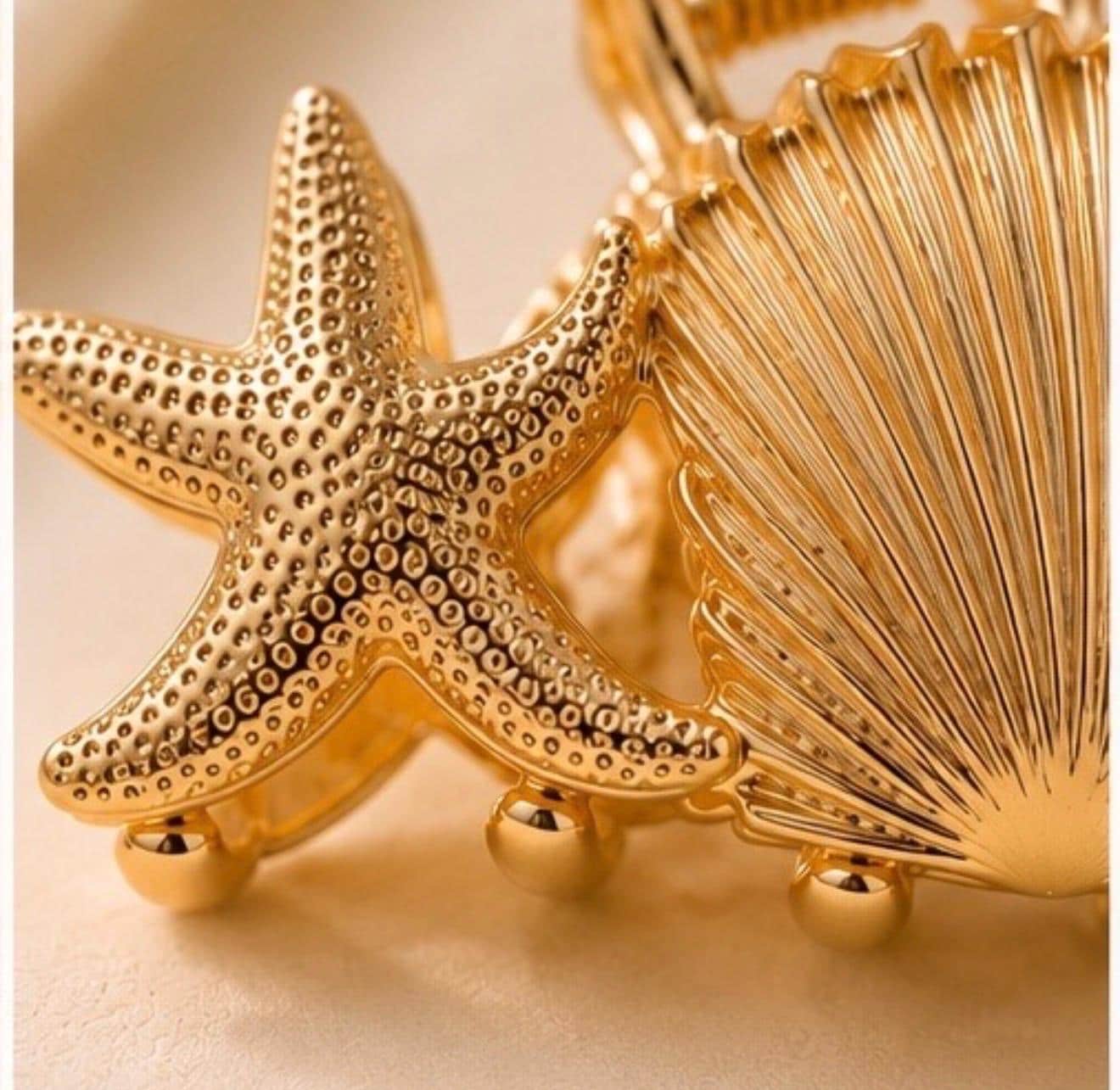 Gold Seashell Starfish Hair Claw Clip, Coastal Ocean Inspired Accessory
