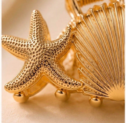 Gold Seashell Starfish Hair Claw Clip, Coastal Ocean Inspired Accessory