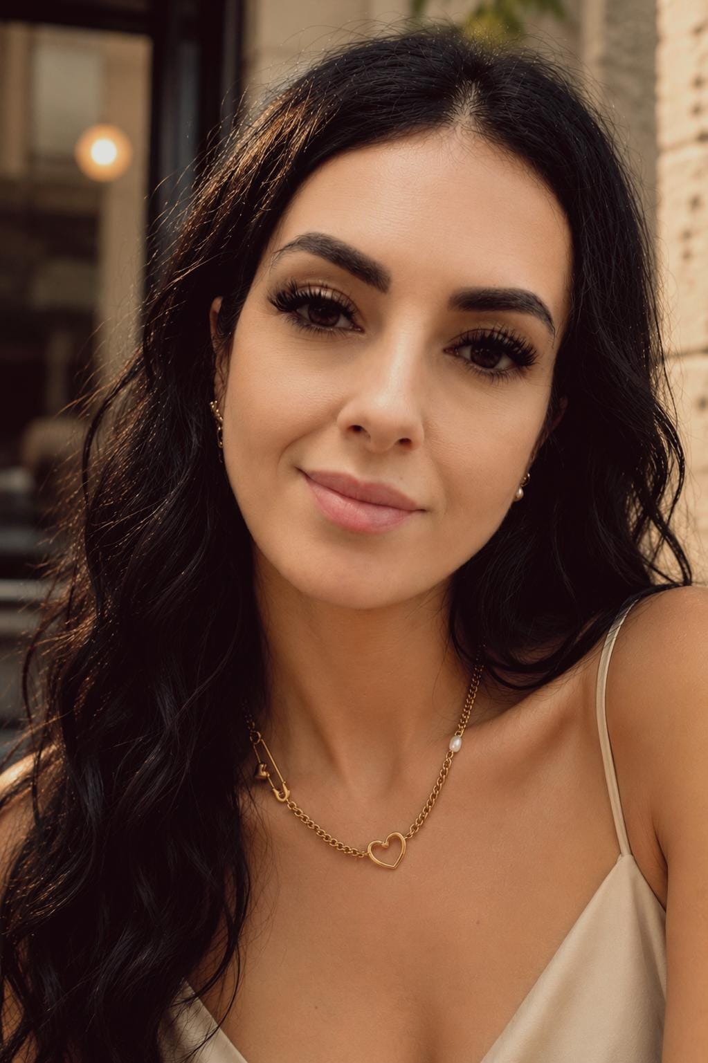 Gold Heart Safety Pin Necklace with Pearl, Chunky Chain Layering Jewelry
