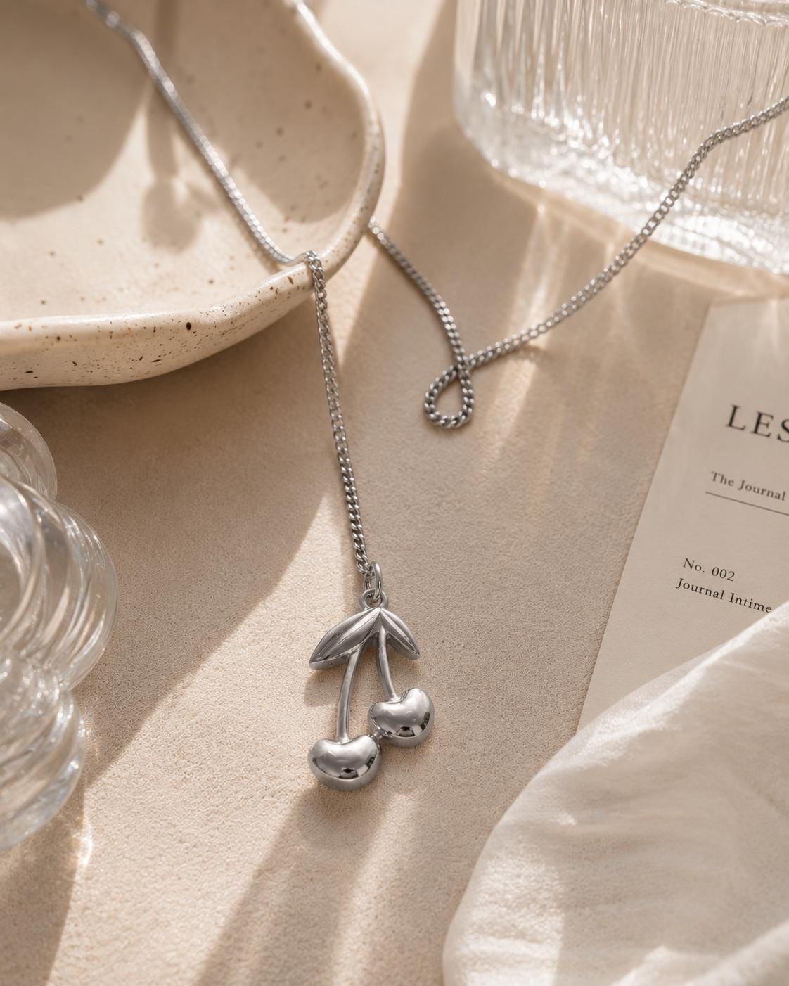 Minimalist Cherry Charm Necklace, Stainless Steel Dainty Jewelry, Everyday Gift