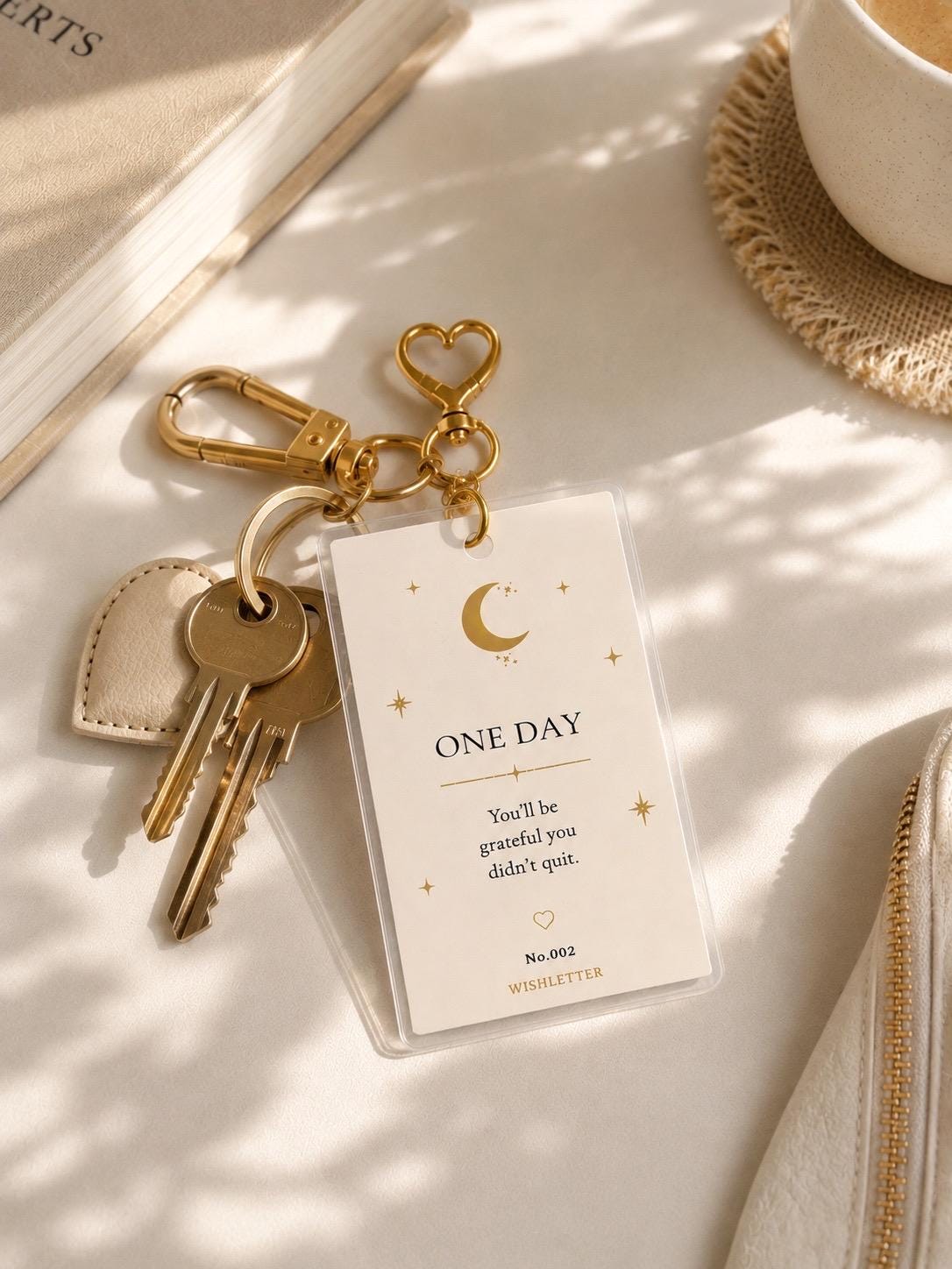 Affirmation Keychain Card, Celestial Moon Stars Design, Inspirational Message