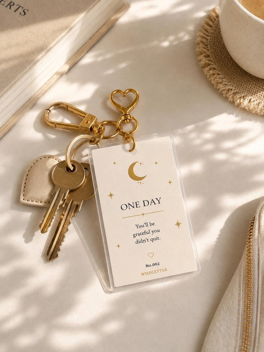 Affirmation Keychain Card, Celestial Moon Stars Design, Inspirational Message