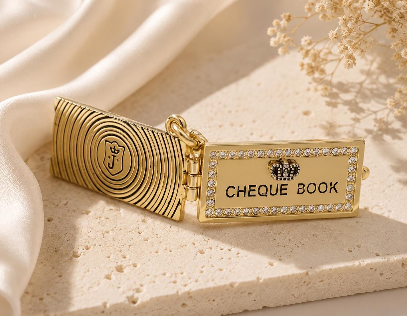 Gold Cheque Book Locket Necklace, Manifestation Pendant, Luxury Jewelry