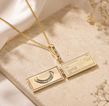 Gold Cheque Book Locket Necklace, Manifestation Pendant, Luxury Jewelry