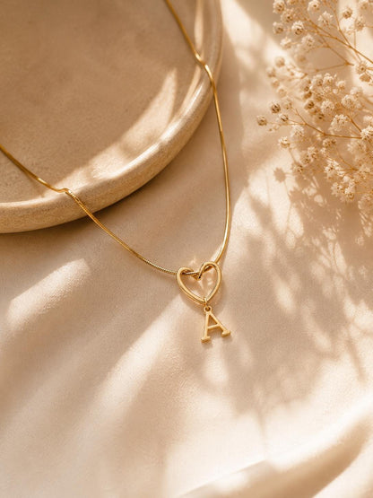 18K Gold Plated Heart Initial Necklace – Personalized Alphabet Pendant Stainless Steel