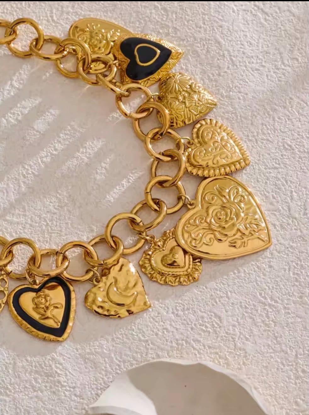 Gold Heart Charm Statement Necklace | Chunky Vintage Chain, Romantic Pendant