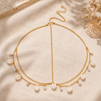 Gold Cowrie Shell Head Chain, Boho Beach Wedding Bridal Headpiece