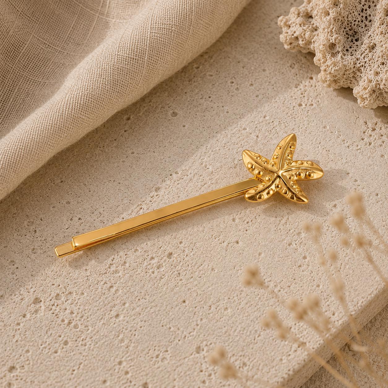 Gold Coastal Hair Clips, Starfish Seashell Pearl Bobby Pins, Beach Summer Accessory