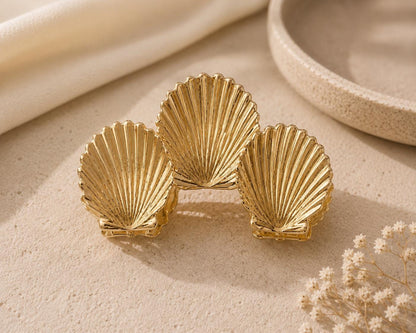 Golden Trio Seashell Hair Claw Clip, Coastal Ocean Inspired Accessory