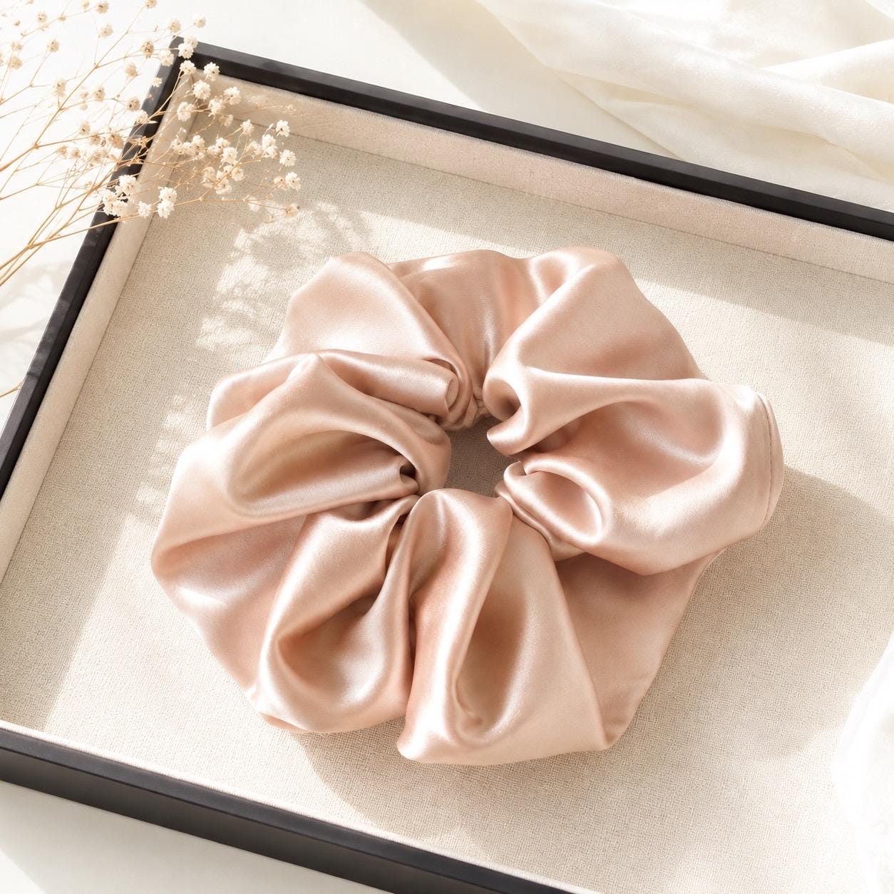 Satin Scrunchie Set, Blush Ivory Hair Ties, Elegant Hair Accessories
