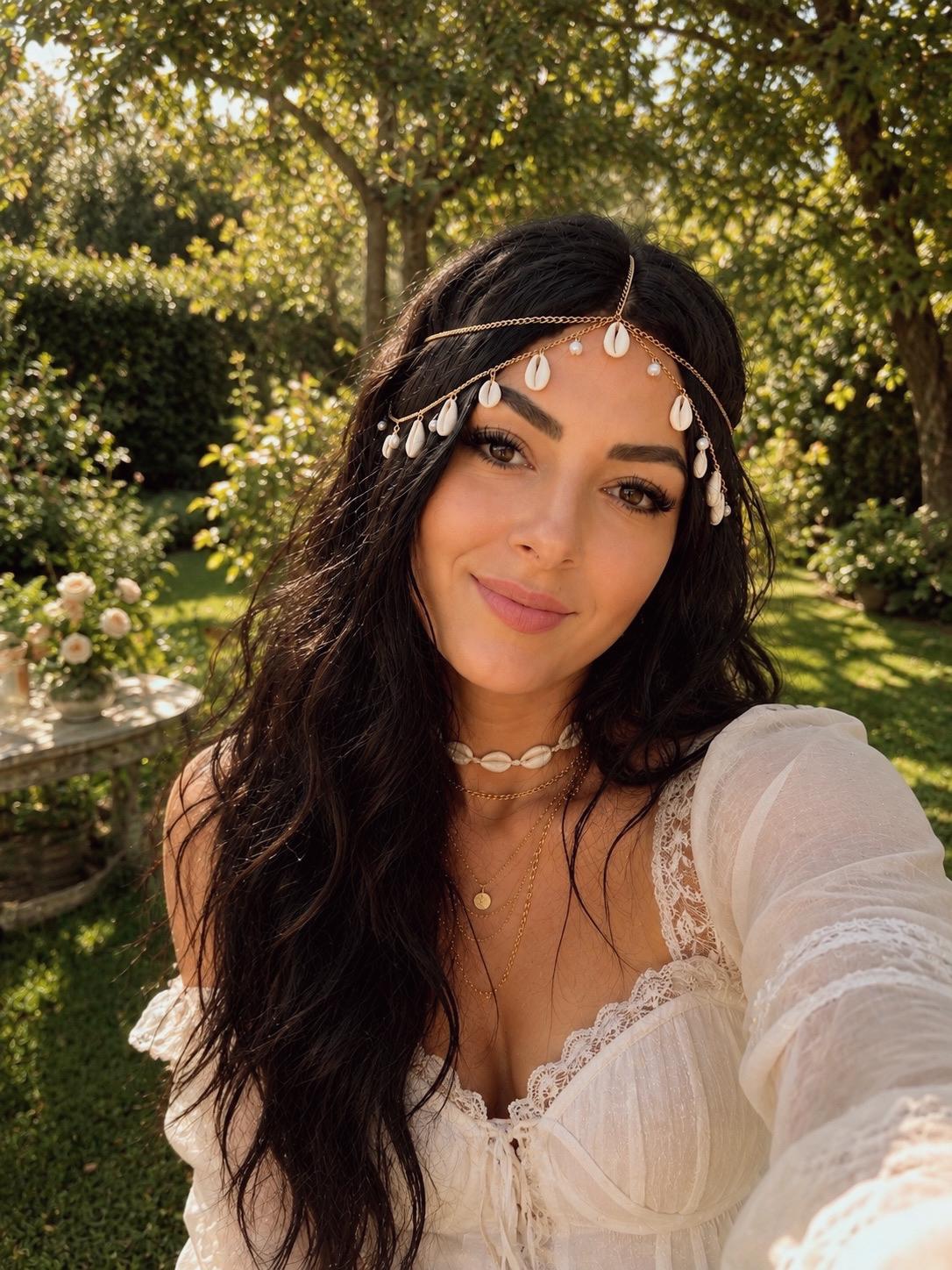 Gold Cowrie Shell Head Chain, Boho Beach Wedding Bridal Headpiece