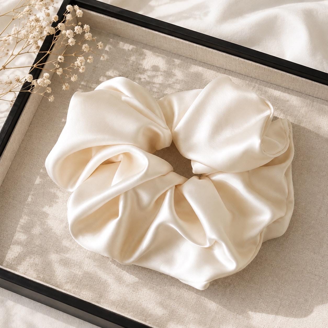 Satin Scrunchie Set, Blush Ivory Hair Ties, Elegant Hair Accessories