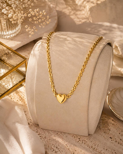 18K Gold Plated Stainless Steel Heart Necklace, Chunky Link Chain Statement Jewelry