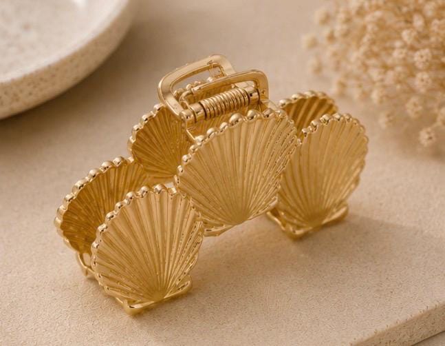 Golden Trio Seashell Hair Claw Clip, Coastal Ocean Inspired Accessory