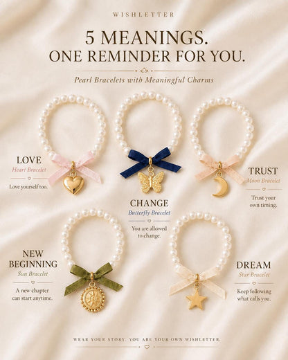 Pearl Charm Bracelet, Gold Tone, Bow Accent, Heart, Butterfly, Moon, Sun, Star Charms